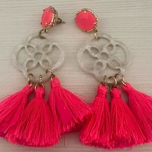 Lilly Pulitzer Pink Earrings with Bold Pink Beads and Fluffy Tassels